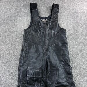 First Genuine Leather Snowmobile Bib Overalls Mens M Black Thinsulate Lined